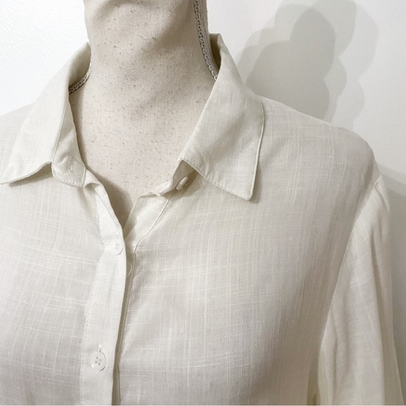 MIHO CREAM BUTTON FRONT EMBROIDERED PUFFY BOHEMIAN TUNIC BLOUSE - Picture 5 of 12